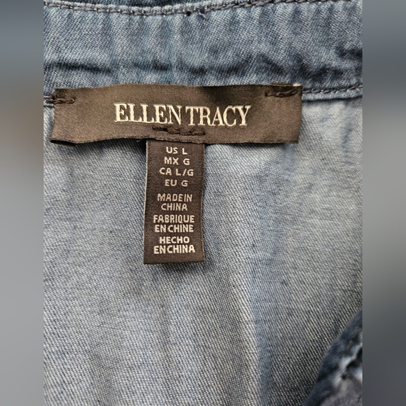 NWT - Ellen Tracy Denim V Neck Button Front Midi Dress w Tie Belt Waist -Size M - Picture 8 of 14